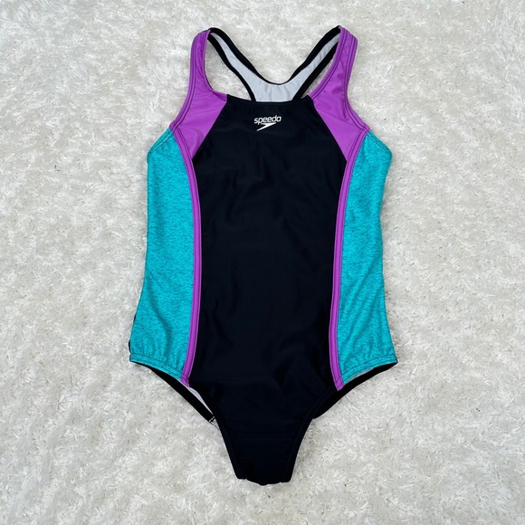 Speedo Girl's L Large Colorblock One Piece Swimsuit Pool Beach - Picture 1 of 13